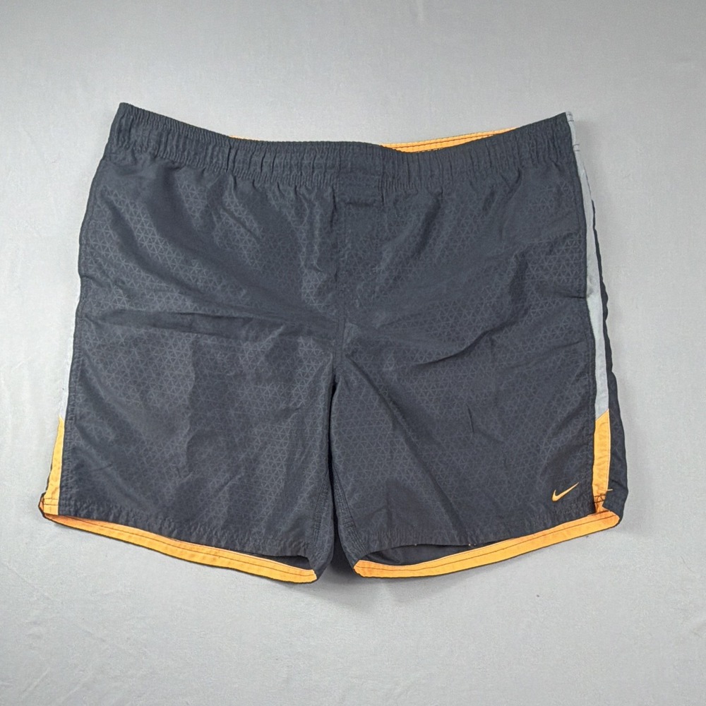 Nike swim trunks boardshorts, lined, drawstring, grey orange, men's large